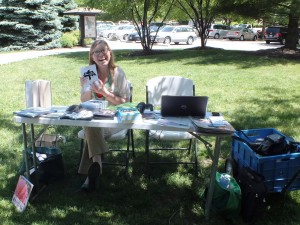 Kristin, one of our reference librarians, at a flash library in Veterans Park.