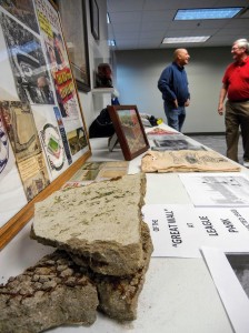 The authors brought artifacts with them, including a piece of League Park's Great Wall.